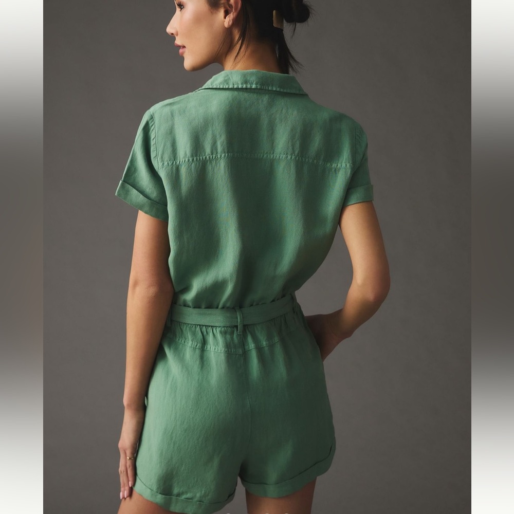 Anthropologie Cloth & Stone Utility Green Button-Up Romper - Picture 2 of 6